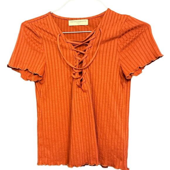 URBAN OUTFITTERSxPROJECT SOCIAL T Women’s Lace Up V-neck crop tshirt orange-Sz M - Picture 1 of 4